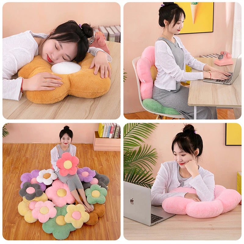 12/35 cm Plüsch-Blumenkissen (5 Blütenblätter) – Mädchenzimmer-Deko, Sonnenblumen-Kissen, Sitzkissen für Erker & Schlafzimmer – Rosa Blume