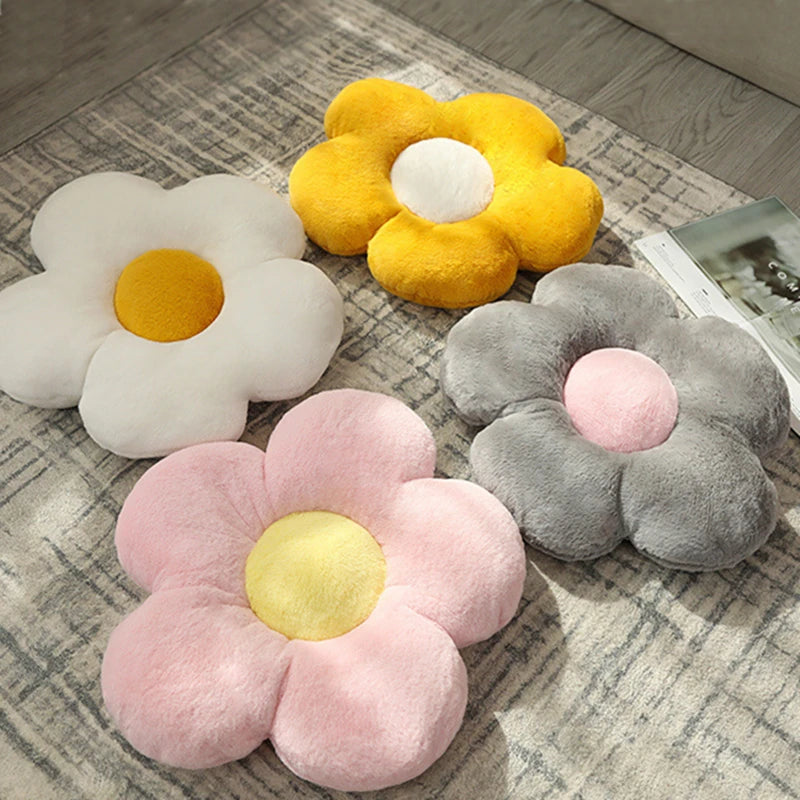12/35 cm Plüsch-Blumenkissen (5 Blütenblätter) – Mädchenzimmer-Deko, Sonnenblumen-Kissen, Sitzkissen für Erker & Schlafzimmer – Rosa Blume