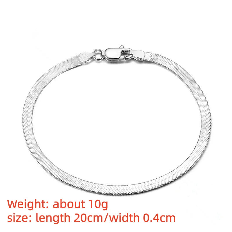 Armband aus 925er Sterlingsilber, 4 mm Klingenform, flache Schlangenkette, schlichtes Damenarmband, ideales Geschenk für Geburtstagsfeiern