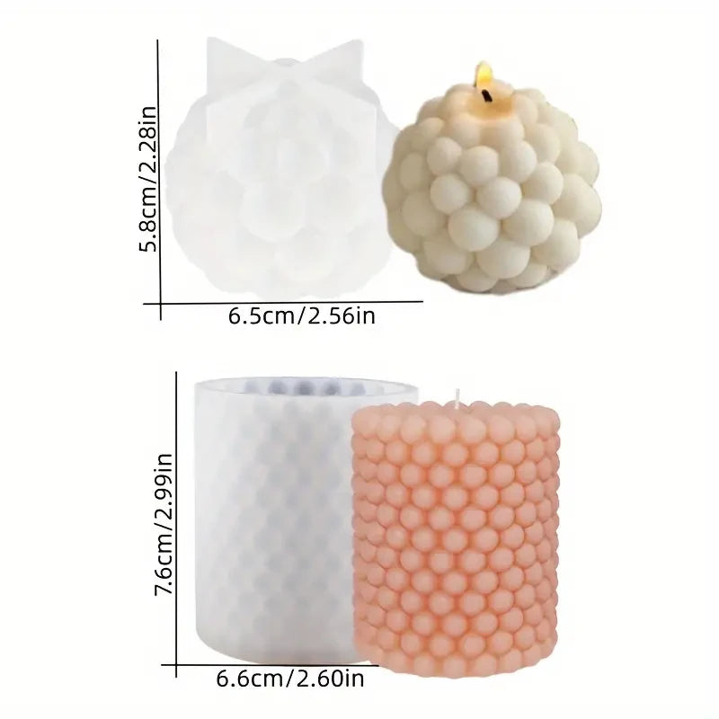 3D-Silikonform für Kerzen – Zylinder, Blasenmuster & Kugelform – Für Duftkerzen, Aromatherapie, Gips & DIY-Kreationen – Handgefertigte Gussform