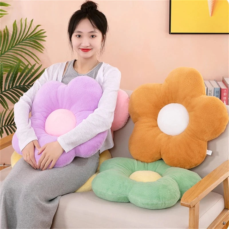 12/35 cm Plüsch-Blumenkissen (5 Blütenblätter) – Mädchenzimmer-Deko, Sonnenblumen-Kissen, Sitzkissen für Erker & Schlafzimmer – Rosa Blume
