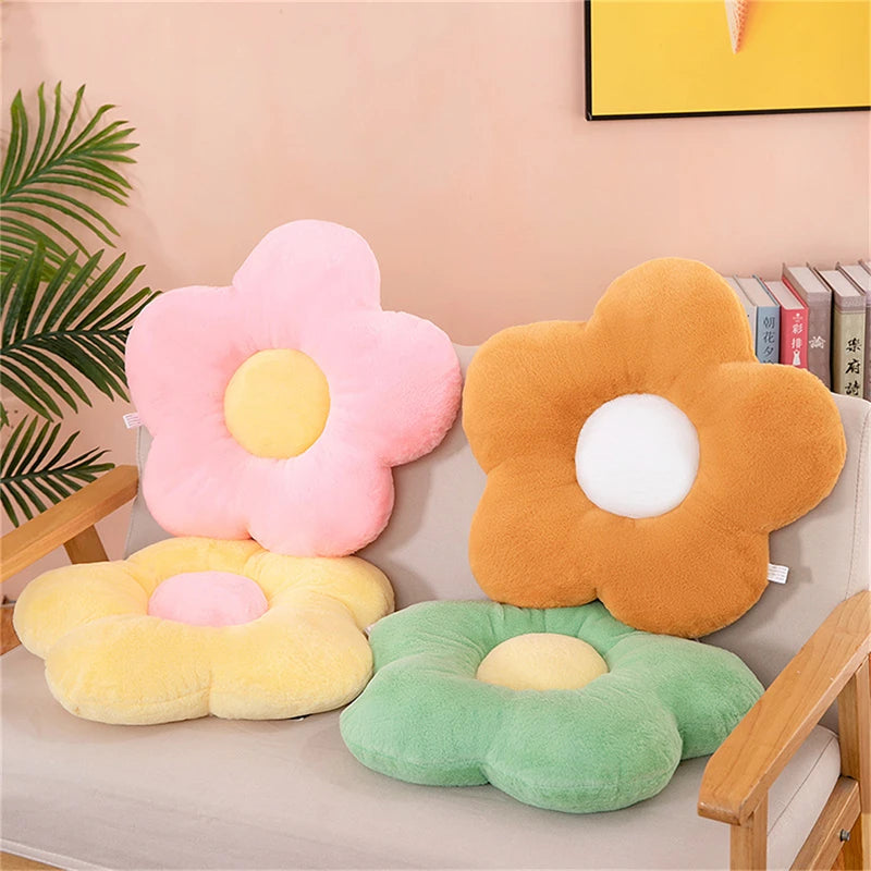 12/35 cm Plüsch-Blumenkissen (5 Blütenblätter) – Mädchenzimmer-Deko, Sonnenblumen-Kissen, Sitzkissen für Erker & Schlafzimmer – Rosa Blume