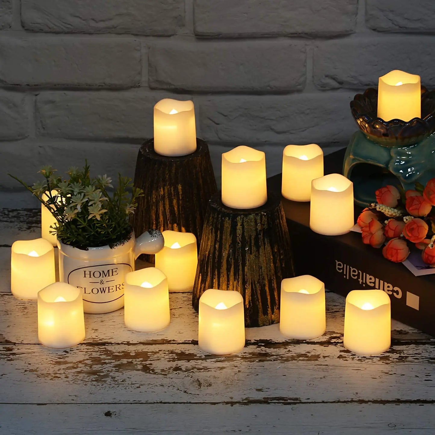 24-teiliges Set flammenlose LED-Kerzen – Kreative LED-Teelichter (Wunschkerzen) in Warmweiß – Flammenlose Kerzenbeleuchtung für Halloween & Weihnachtsdekoration