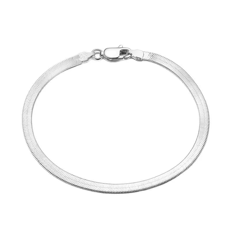 Armband aus 925er Sterlingsilber, 4 mm Klingenform, flache Schlangenkette, schlichtes Damenarmband, ideales Geschenk für Geburtstagsfeiern