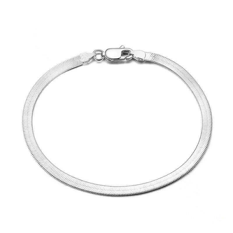 Armband aus 925er Sterlingsilber, 4 mm Klingenform, flache Schlangenkette, schlichtes Damenarmband, ideales Geschenk für Geburtstagsfeiern