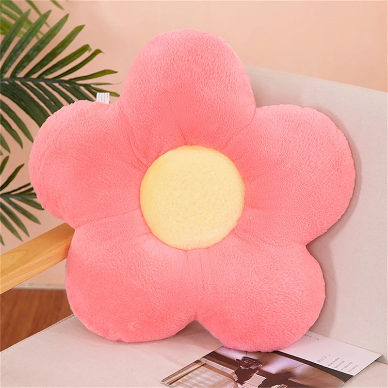 12/35 cm Plüsch-Blumenkissen (5 Blütenblätter) – Mädchenzimmer-Deko, Sonnenblumen-Kissen, Sitzkissen für Erker & Schlafzimmer – Rosa Blume