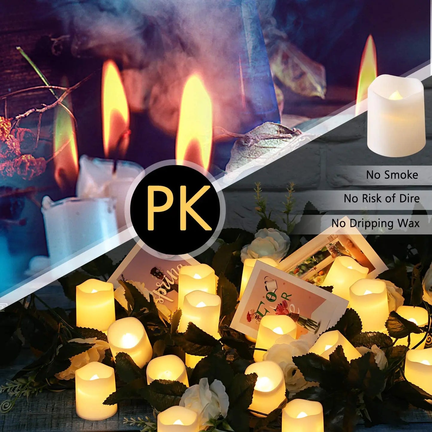 24-teiliges Set flammenlose LED-Kerzen – Kreative LED-Teelichter (Wunschkerzen) in Warmweiß – Flammenlose Kerzenbeleuchtung für Halloween & Weihnachtsdekoration