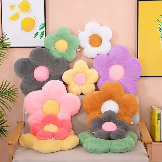 12/35 cm Plüsch-Blumenkissen (5 Blütenblätter) – Mädchenzimmer-Deko, Sonnenblumen-Kissen, Sitzkissen für Erker & Schlafzimmer – Rosa Blume