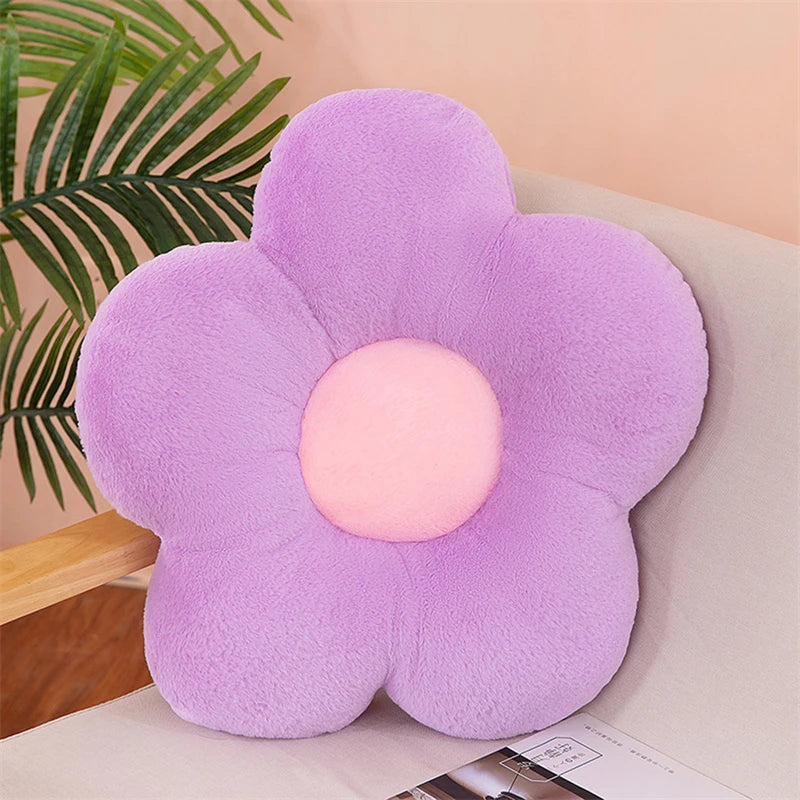 12/35 cm Plüsch-Blumenkissen (5 Blütenblätter) – Mädchenzimmer-Deko, Sonnenblumen-Kissen, Sitzkissen für Erker & Schlafzimmer – Rosa Blume