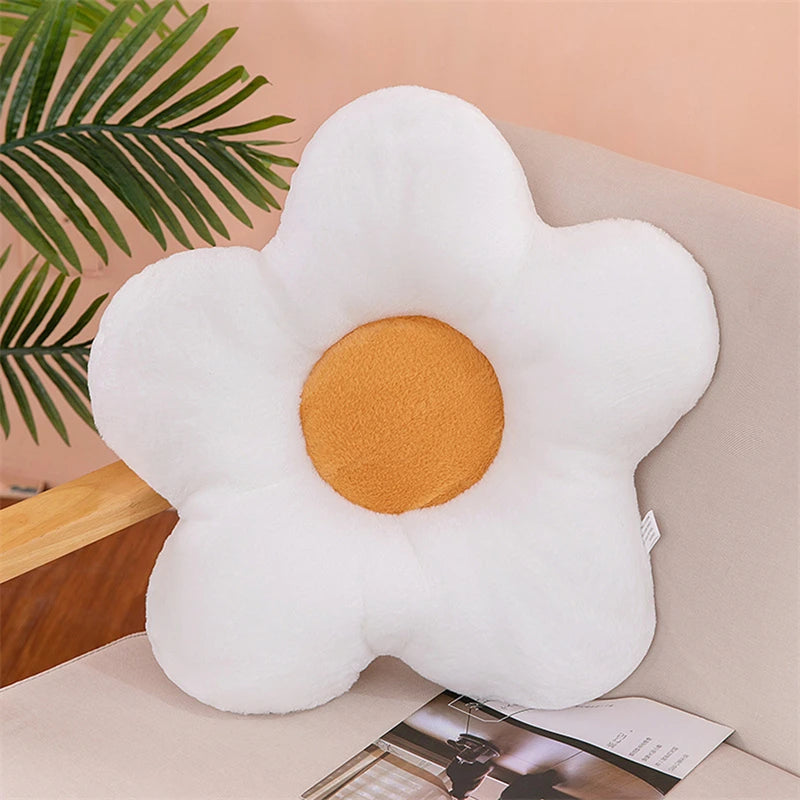 12/35 cm Plüsch-Blumenkissen (5 Blütenblätter) – Mädchenzimmer-Deko, Sonnenblumen-Kissen, Sitzkissen für Erker & Schlafzimmer – Rosa Blume