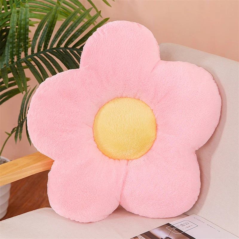 12/35 cm Plüsch-Blumenkissen (5 Blütenblätter) – Mädchenzimmer-Deko, Sonnenblumen-Kissen, Sitzkissen für Erker & Schlafzimmer – Rosa Blume