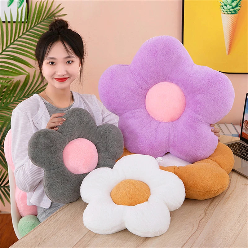 12/35 cm Plüsch-Blumenkissen (5 Blütenblätter) – Mädchenzimmer-Deko, Sonnenblumen-Kissen, Sitzkissen für Erker & Schlafzimmer – Rosa Blume