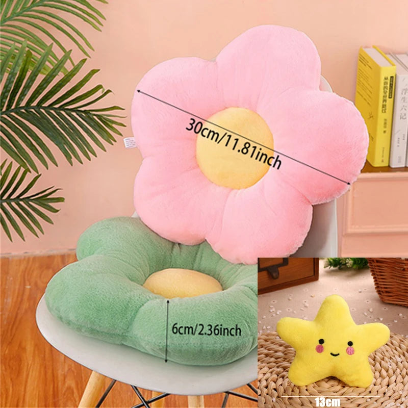 12/35 cm Plüsch-Blumenkissen (5 Blütenblätter) – Mädchenzimmer-Deko, Sonnenblumen-Kissen, Sitzkissen für Erker & Schlafzimmer – Rosa Blume